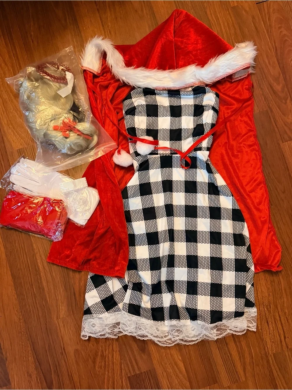 Lucy Lou Red & Black Gingham Kids Costume Dress with Cape